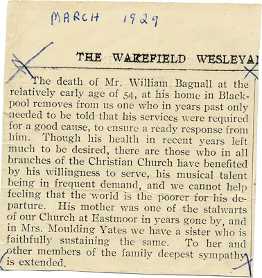 Wakefield Wesleyan Obituary 1929