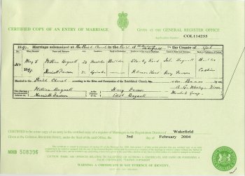William and Harriett's Marriage Certificate