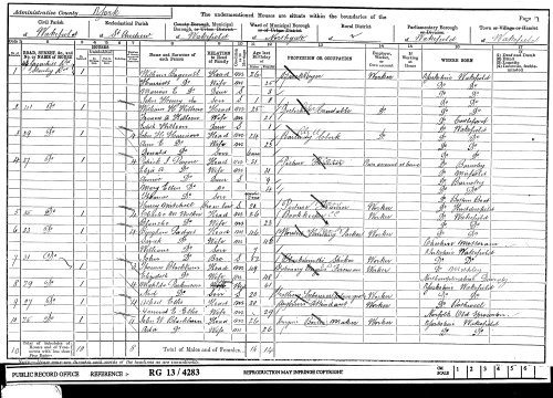 1901 Census entry for William Bagnall Household