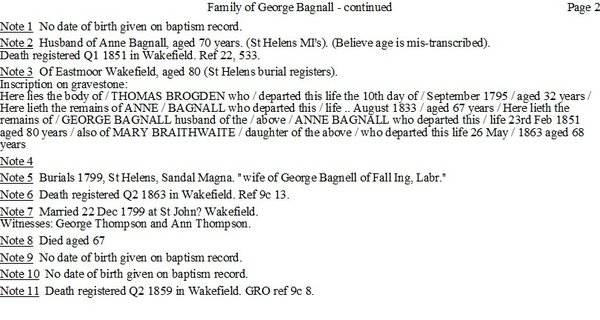 George Bagnall family group sheet, page 2