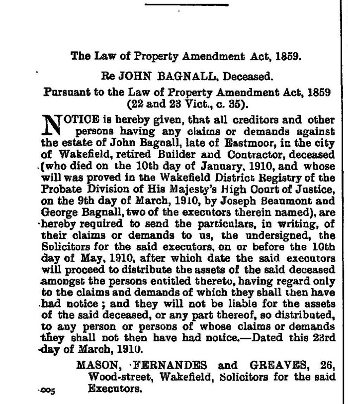 London Gazette of March 29th 1910