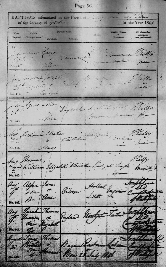 Jonas Woodhead Bagnall's baptism register entry, 1846