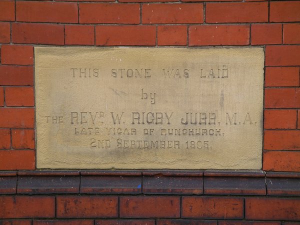 Foundation stone laid by Rev. W. Rigby Jubb, 1905