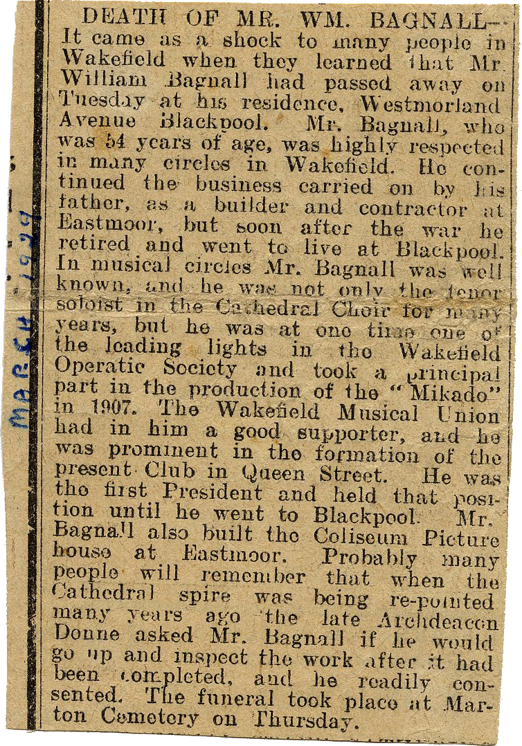 William Bagnall - Wakefield Express Obituary