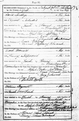 William and Sarah's Marriage Entry in St John's Church Register
